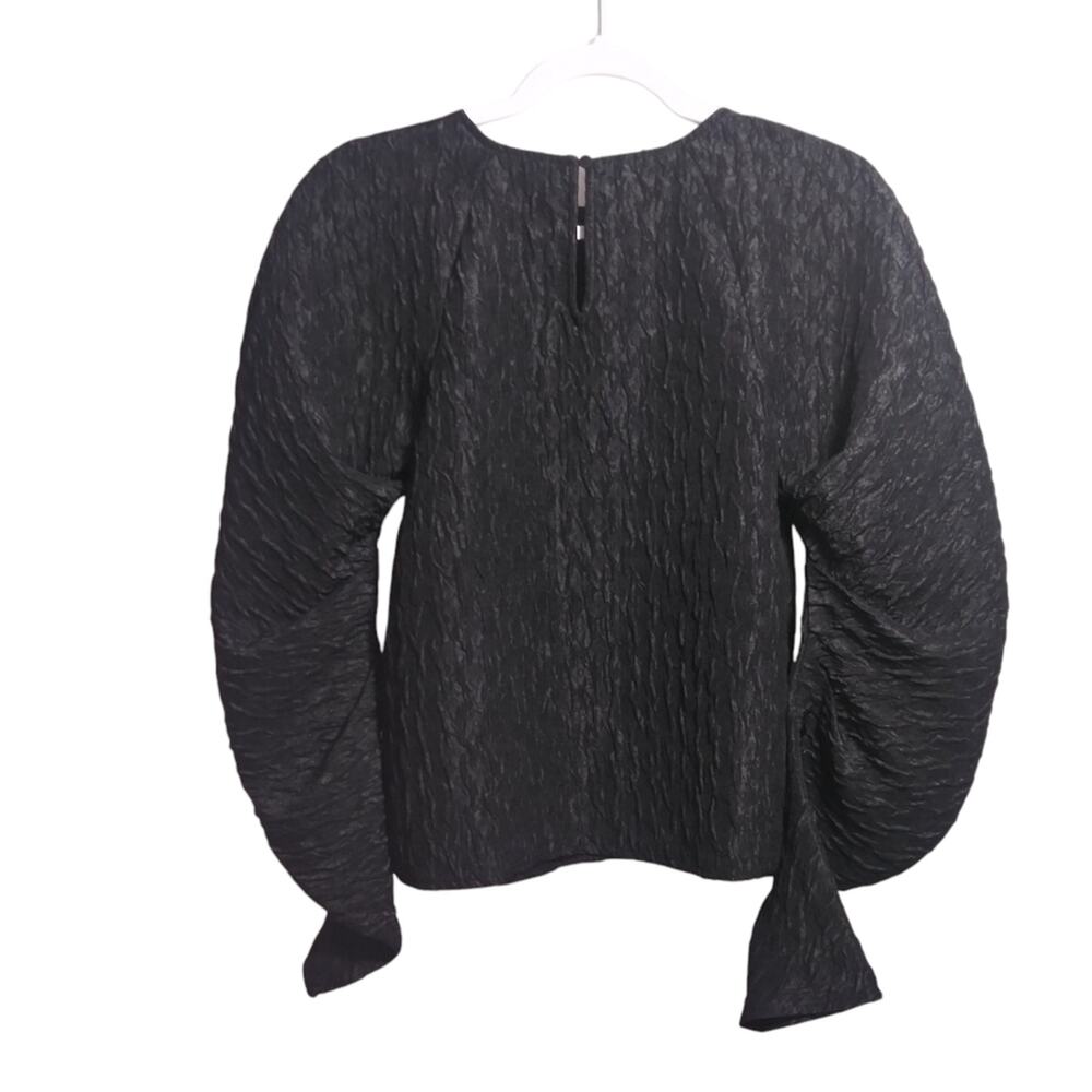 Express Black Textured Jacquard Puff Sleeve Top Dressy Size XS - Picture 3 of 10